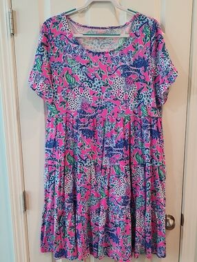 Lilly Pulitzer Pink Floral & Navy Patterned Dress